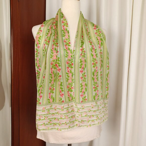 s o l d * 70s Vintage Silk Striped Scarf, 13 x 51, Made in Japan - Picture 5 of 6